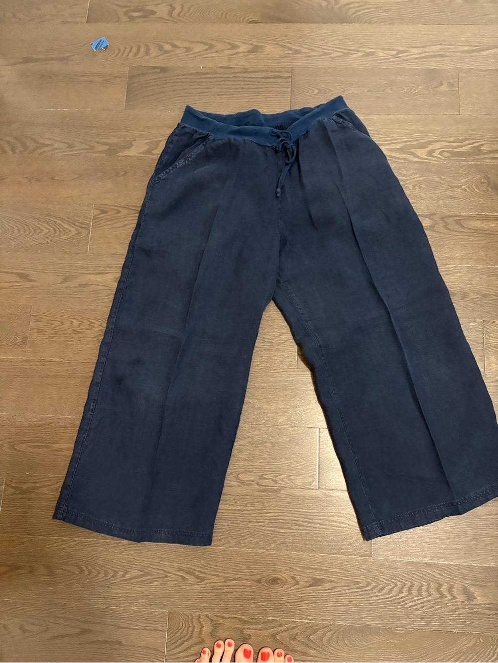 Flax Navy Wide-Leg Drawstring Linen Joggers